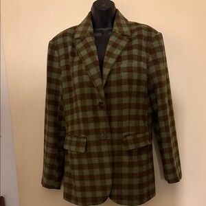Chic Checkered Women's Blazer in Brown and Green